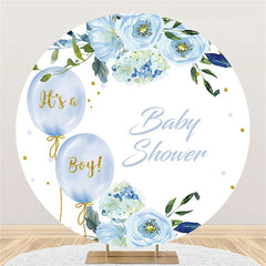 Es ist A Junge Blau Blume Luftballons Runden Baby Dusche Hintergrund