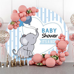 Es ist A Junge Blau Streifen Elefant Babydusche Runden Hintergrund