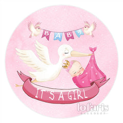 Es ist A Mädchen Und Rosa Vogel Runden Baby Dusche Hintergrund