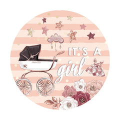 Es ist A Mädchen Baby Wagen Rosa Streifen Runden Baby Dusche Hintergründe