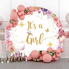 Es ist A Mädchen Schmetterlinge Blumen Babydusche Hintergrund