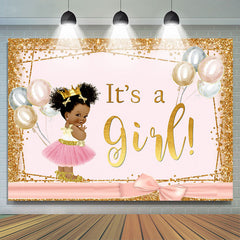 Es ist A Mädchen Golden Rosa Ballon Babydusche Hintergrund
