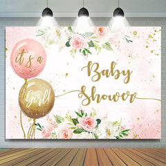 Es ist A Mädchen Rosa Ballon Blume Babydusche Hintergrund