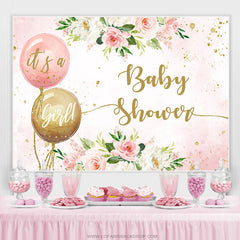 Es ist A Mädchen Rosa Ballon Blume Babydusche Hintergrund