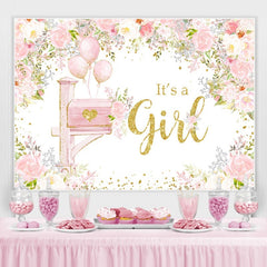 Es ist A Mädchen Rosa Blumen Ballon babydusche Hintergrund