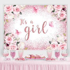 Es ist A Mädchen Rosa Blumen Funkeln babydusche Hintergrund
