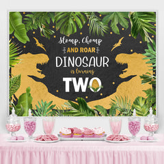 Dschungel Wald Und Gold Dinosaurier 2 Geburtstag Hintergrund