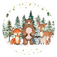 Dschungel Wälder Und Wenig Tiere Runden Geburtstag Hintergrund