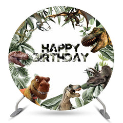 Dschungel Blätter Und Dinosaurier Runden Geburtstag Hintergrund