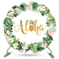 Blätter Und Blumen Aloha Ananas Sommer Runden Hintergrund