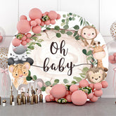 Blätter Niedlich Tiere Oh Babydusche Runden Hintergrund