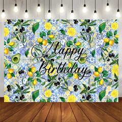 Zitronen Avocado Blau Geburtstagshintergrund mit zartem Muster