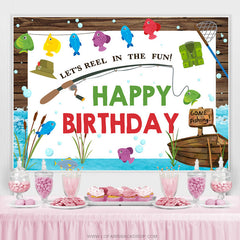 Lasst uns Spule In Der Spaß Fisch Thema Glücklich Geburtstag Hintergrund