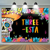 Lets Three Floral Fiesta Kinder Hintergrund zum 3. Geburtstag