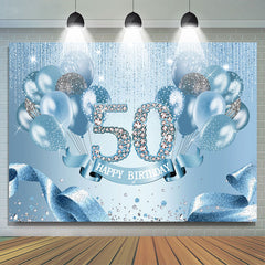 Licht Blau Ballon Band Glücklich 50 Geburtstag Hintergrund