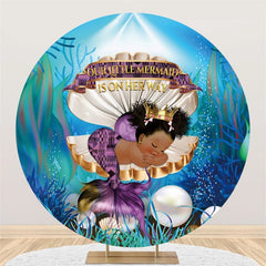 Wenig Meerjungfrau Ist An Ihr Weg Runden Baby Dusche Hintergrund