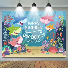 Wenig Hai Blau Ozean Familie Hintergrund für Geburtstag Party