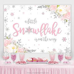 Wenig Schneeflocke Ist An Der Weg Rosa Babydusche Hintergrund