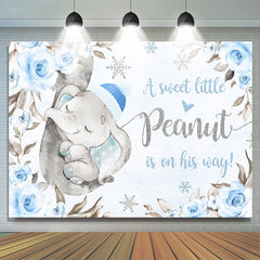 Wenig Süß Elefant Blau Blumen Baby Dusche Hintergrund