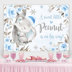 Wenig Süß Elefant Blau Blumen Baby Dusche Hintergrund