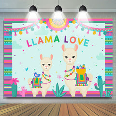 Lama Liebe Und Grün Kaktus Bunt Geburtstag Hintergrund