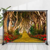 Lang Ziegel Straße Wald Rot Blume Frühling Hintergrund