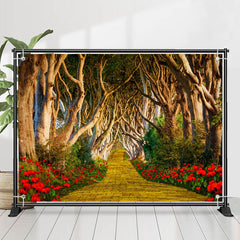 Lang Ziegel Straße Wald Rot Blume Frühling Hintergrund