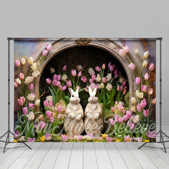 Schön Hase Tulpe Blumen Bogen Loch Ostern Hintergrund