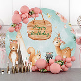 Schön Dschungel Tiere Blumen Kreis Geburtstag Hintergrund