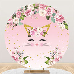 Schön Rosa Blumen Und Katze Kreis Hintergrund Für Mädchen