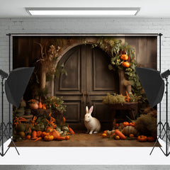 Schön Kaninchen Karotte Jahrgang Tür Ostern Hintergrund