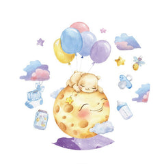 Schön Warm Mond Tragen Ballon Raum Runden Hintergrund