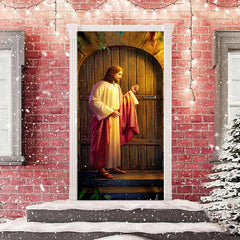 Mann Klopfen Hölzern Weihnachten Tür Abdeckung Dekoration