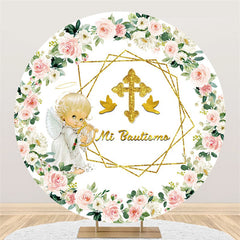 Mi Taufe Blumen Engel Runden Babydusche Hintergrund