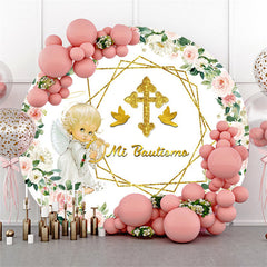 Mi Taufe Blumen Engel Runden Babydusche Hintergrund