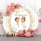 Mi Taufe Taube Weiß Gold Taufe Runden Hintergrund