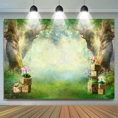 Misty Wald Und Blumen Thema Baby Dusche Hintergrund