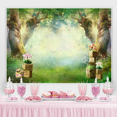Misty Wald Und Blumen Thema Baby Dusche Hintergrund