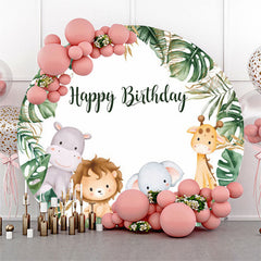 Monstera Wald Tiere Safari Runden Geburtstag Hintergrund