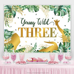 Monstera hinterlässt Safari Tier Hintergrund zum 3. Geburtstag