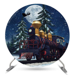 Mond Zug Kiefer Baum Weihnachten Nacht Runden Hintergrund