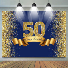 Marine Blau Und Gold Glücklich 50 Geburtstag Party Hintergrund