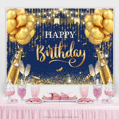 Marine Blau Und Golden Luftballons Glücklich Geburtstag Hintergrund