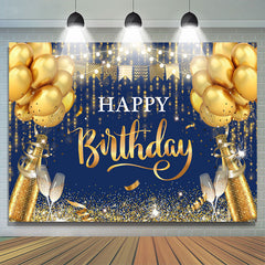 Marine Blau Und Golden Luftballons Glücklich Geburtstag Hintergrund