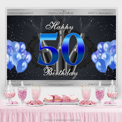 Marine Blau Funkeln Luftballons Glücklich 50 Geburtstag Hintergrund