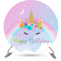 Nachtig Regenbogen Einhorn Kreis Geburtstag Hintergrund