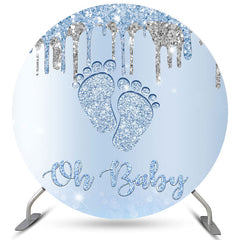 Oh Baby Blau Und Silber Funkeln Füße Baby Dusche Hintergrund