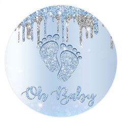 Oh Baby Blau Und Silber Funkeln Füße Baby Dusche Hintergrund