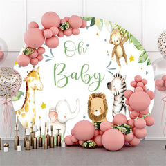 Oh Baby Niedlich Tier In Blätter Runden Babydusche Hintergrund