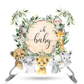 Oh Baby Niedlich Tiere Grün Babydusche Kreis Hintergrund